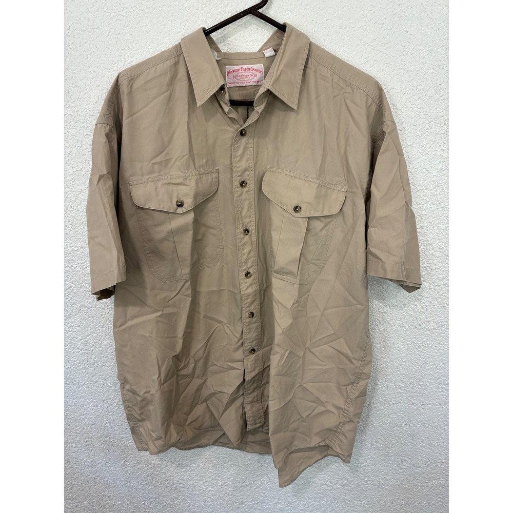Filson Mens XL Short Sleeve Button Down Shirt Tan Khaki Workwear Safari Pockets